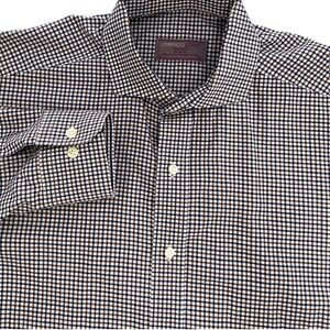 Lorenzo‎ Uomo Regular Fit Cotton Dress Shirt Mens 16 32/33 Brown Blue Checkered